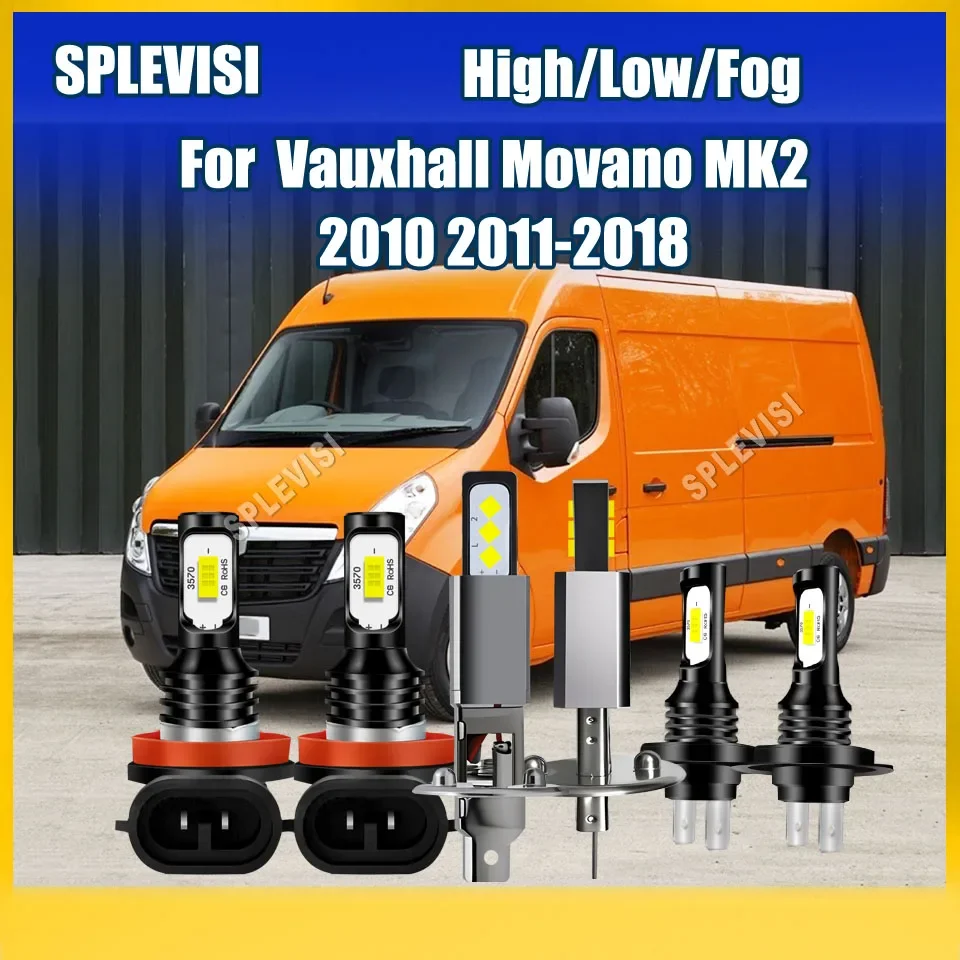LED Bulb Car Headlight Bulbs Fog Light H1 H7 H11 6000K White For Vauxhall Movano MK2 2010 2011 2012 2013 2014 2015 2016-2018