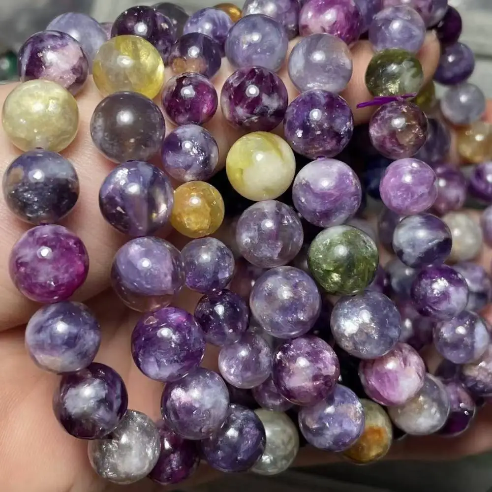 Approx9-11mm  AKAC  natural mixed color lepidolite bracelet beads