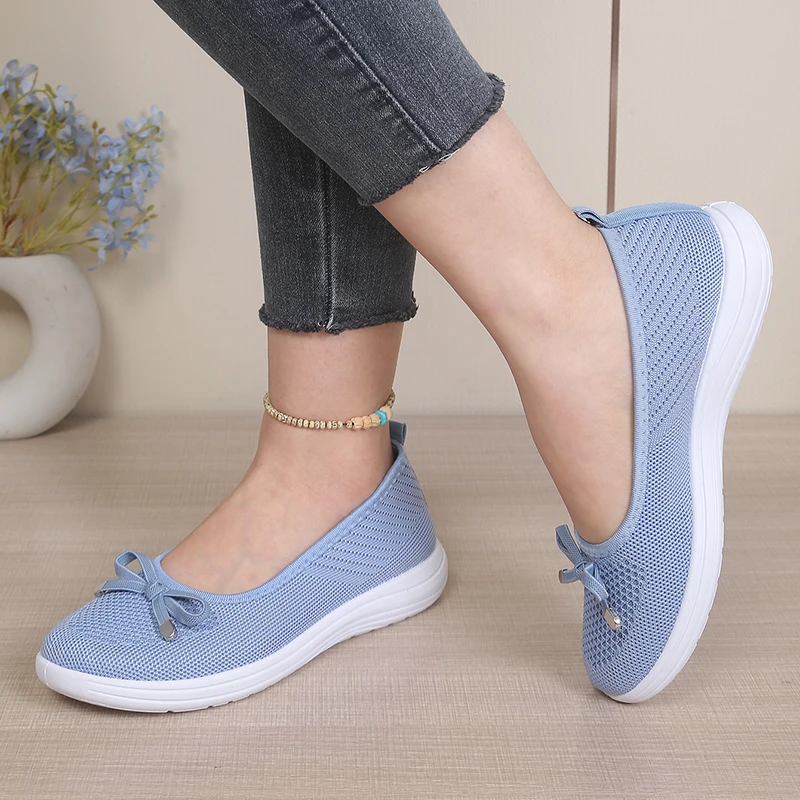 

Women's Lightweight Knit Mesh Slip-On Flats, Breathable Bowknot Comfortable Casual Shoes