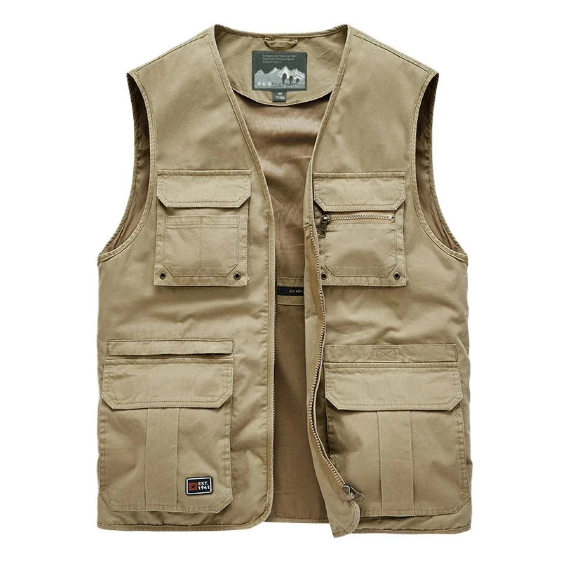 

Middle Aged Cotton Men's Vest Spring Autumn Casual Vest Loose Middle-aged and Elderly Multi Pocket Vest Dad Thin Style
