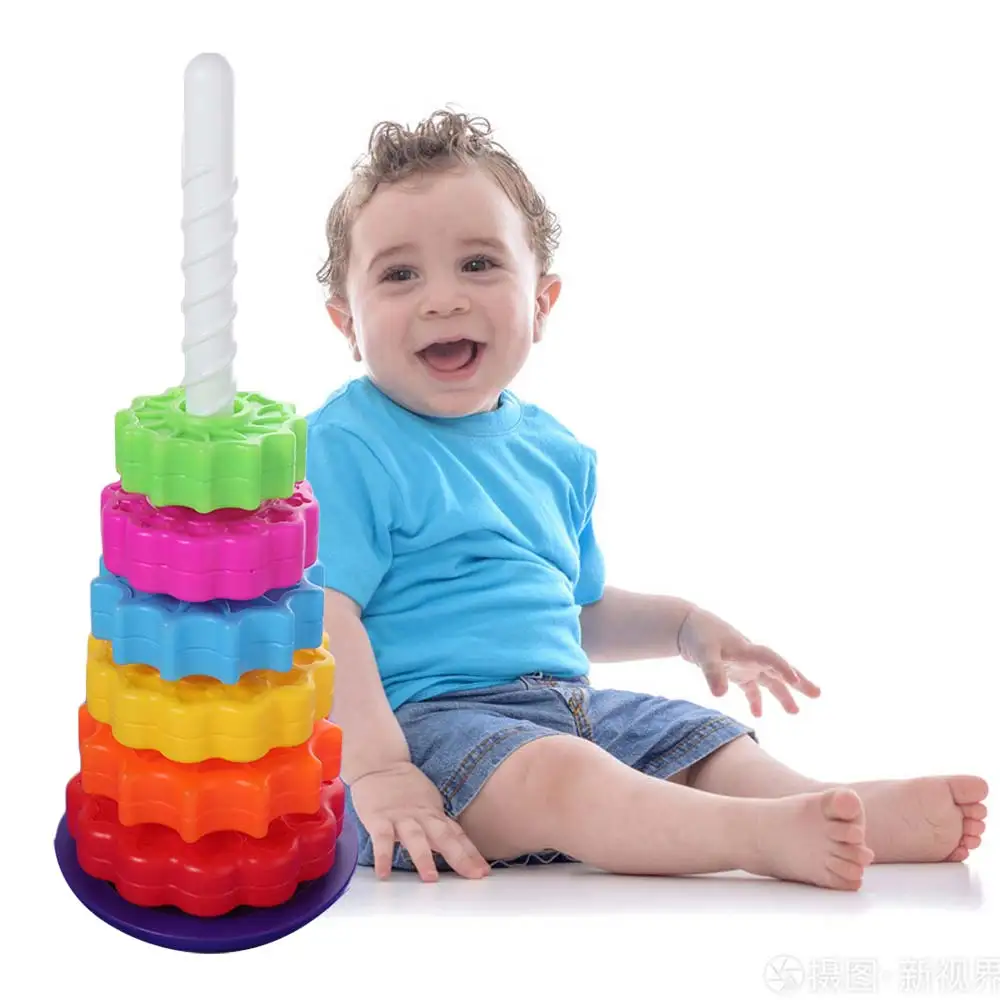 Rainbow Ring Stacker Rainbow Spinning Stacking Toys Early Education Puzzle Rotating Rainbow Tower Ferrule Stackable