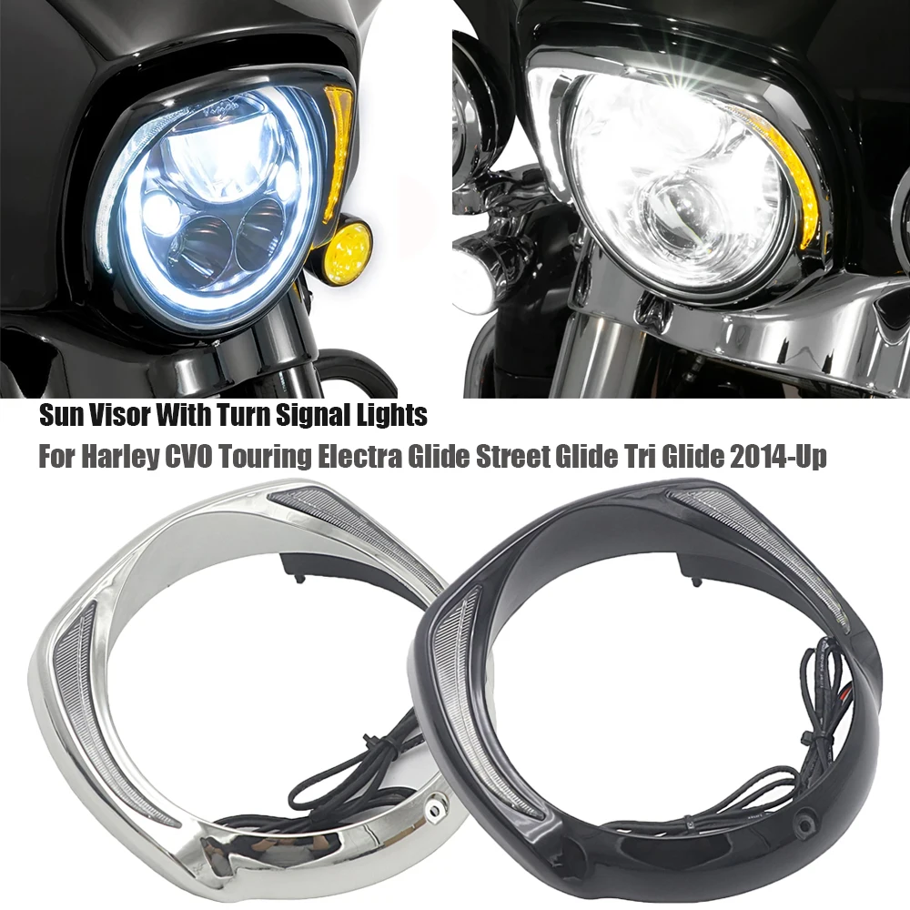 

Motorcycle Headlight Bezel Trim Ring With Amber Turn Signal For Touring Street Glide Road King Electra Tri Glide FLHR FLHX FLTXR