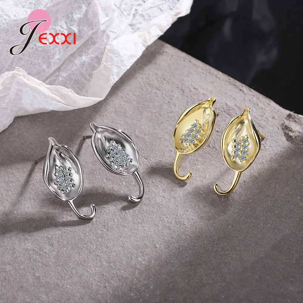 Fashion 925 Sterling Silver Flowers Bud Cz Diamond Stud Earrings Women Girl New Trendy Jewelry