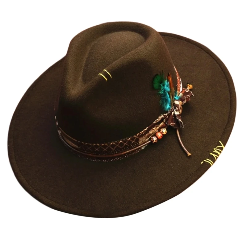 

Fedoras felt hats men Actors perform hat Homburg Panama Props Western black green women's Headwear Decorate dancing party caps