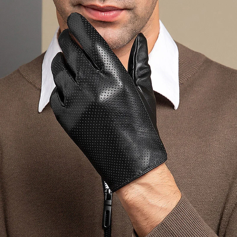 

Genuine Sheepskin Leather Gloves for Men, Winter Warm Touchscreen Gloves for Driving Cycling & Motorcycle Riding