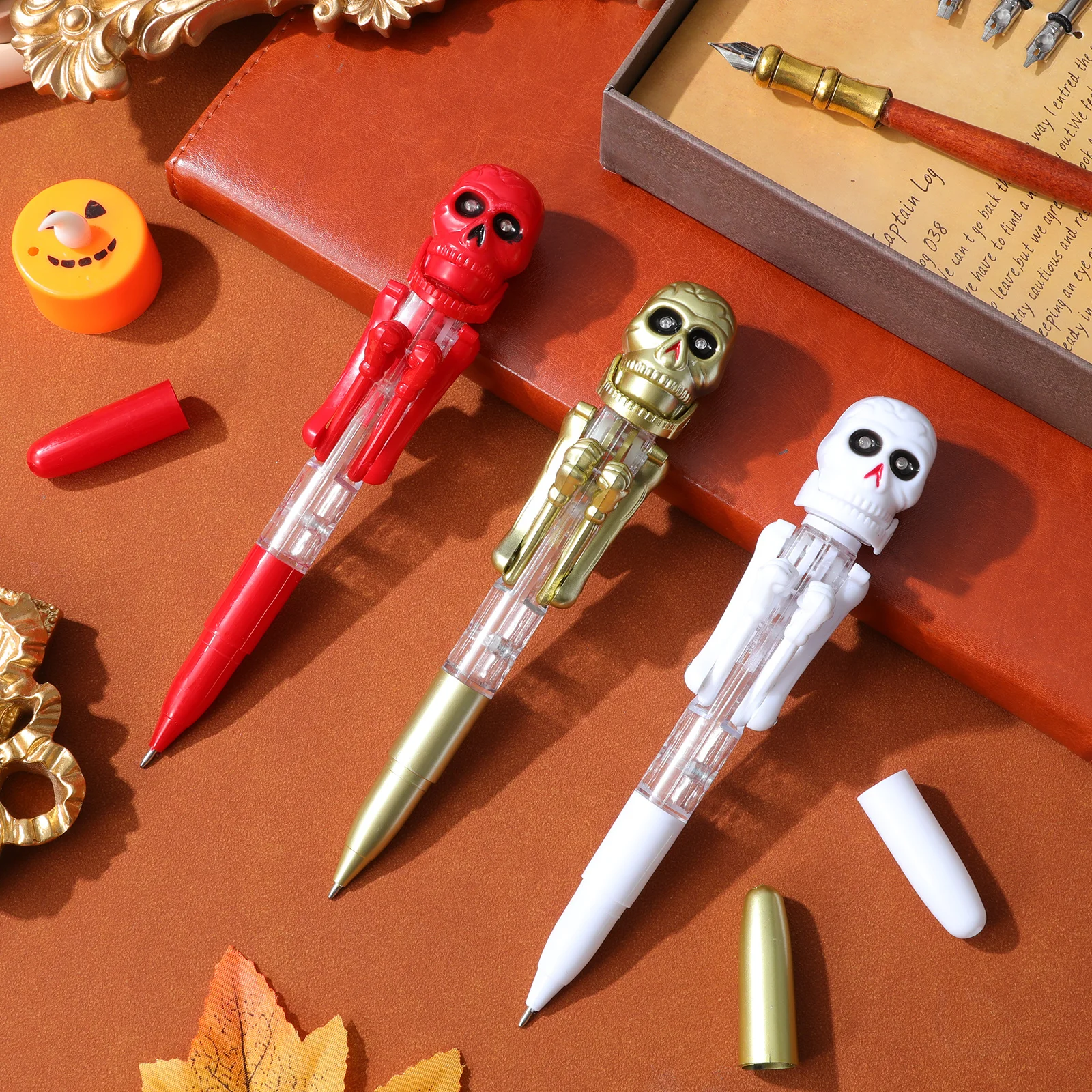 

3 шт., шариковые ручки на Хэллоуин, светящаяся шариковая ручка с тыквой и черепом, светящаяся темная ручка для письма, подарки на Хэллоуин для студентов