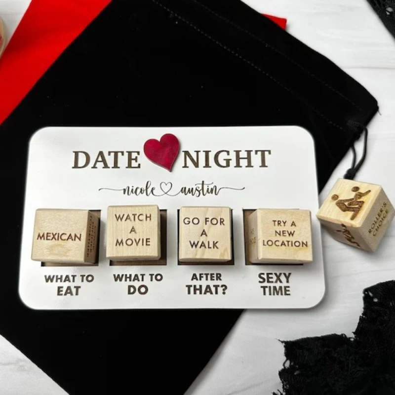 1Set Dice With A Mix Of Tantalizing Actions And Questions Date Night Wooden Dice Game For Couples, Wood Reusable Couple Dice