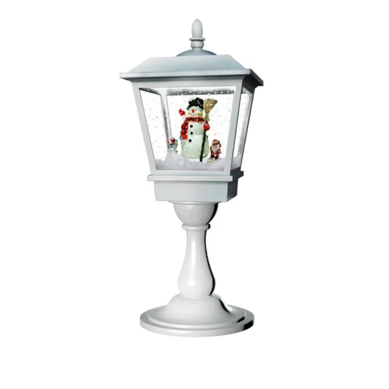 Elegant Christmas Table Decor, Rotating Snow Scene Lamp with Falling Snow Effect for Western Style Holiday Atmosphere