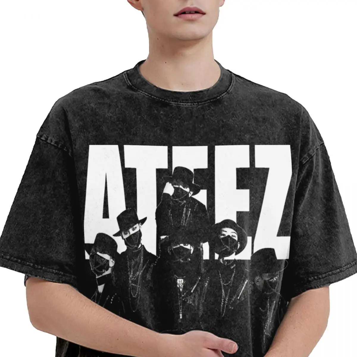 Ateez T Shirt Hip Hop Washed 100% Cotton Harajuku T-Shirt Novelty Men Women Tops Streetwear Graphic Tees view 3