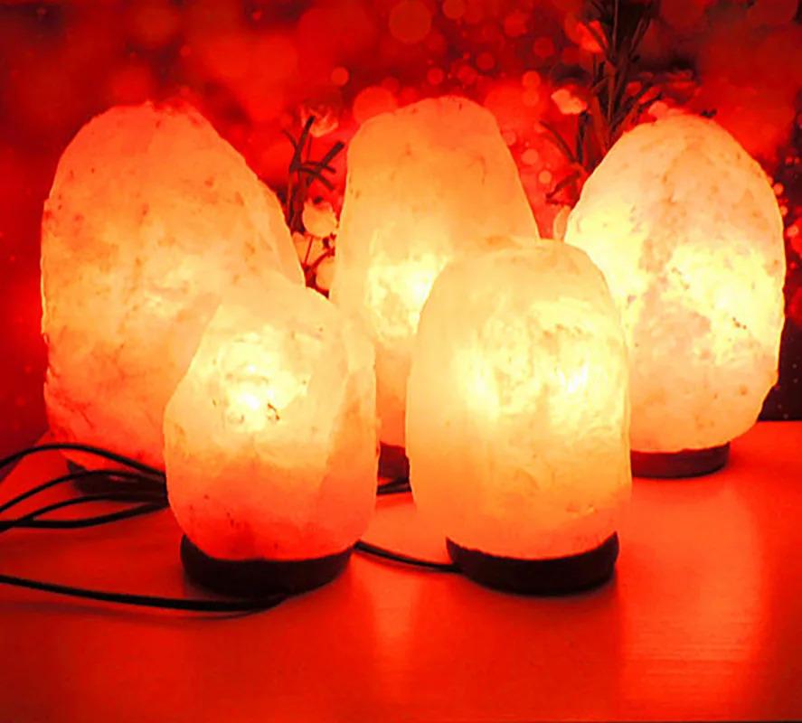 Himalayan Salt Lamp 7 Colors USB Wooden Base Salt Light for Health Salt Night Light Table Lamp for Indoor Bedside Lighting