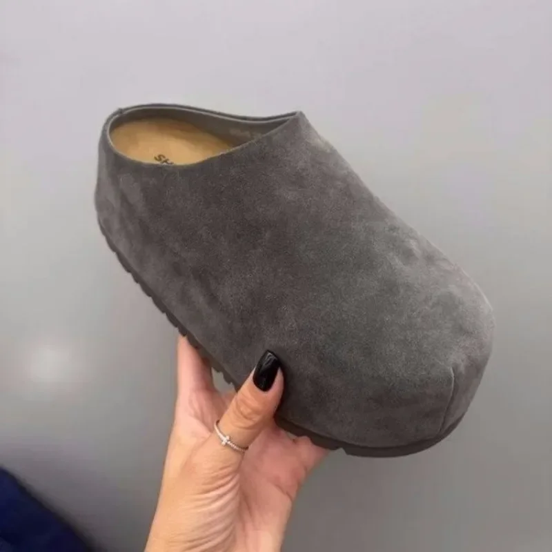 Autumn New Retro Solid Color Flat Bottom Women's  Shoes Ladies Soft Footbed Slides Fashion Women Suede Slippers image 5