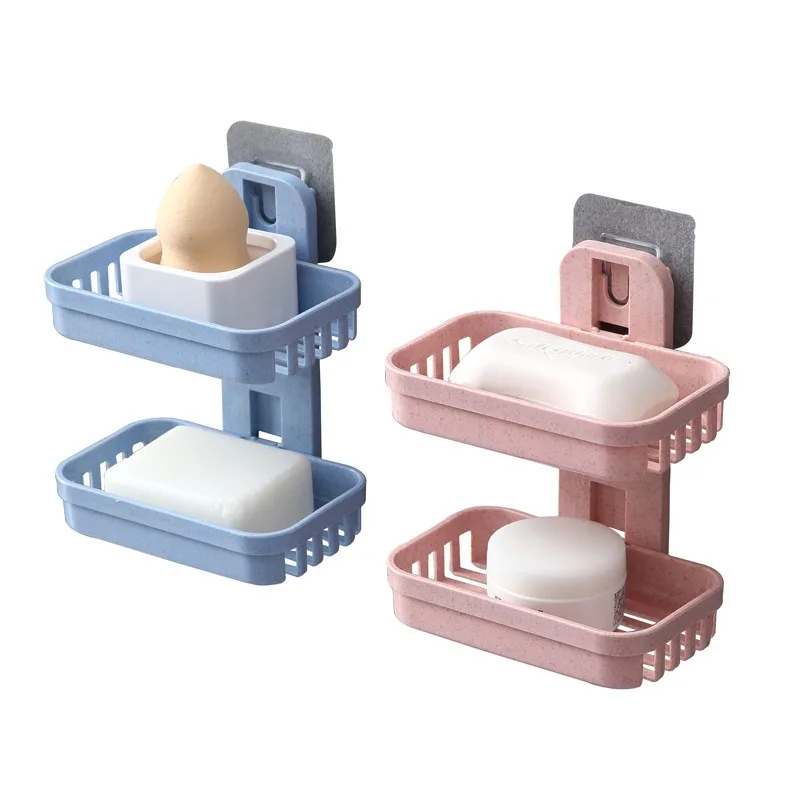 Bathroom Soap Storage Rack Basket Rack Kitchen Sponge Storage Shelf Wall Soap Dish Holder Plastic Self-adhesive Soap Box