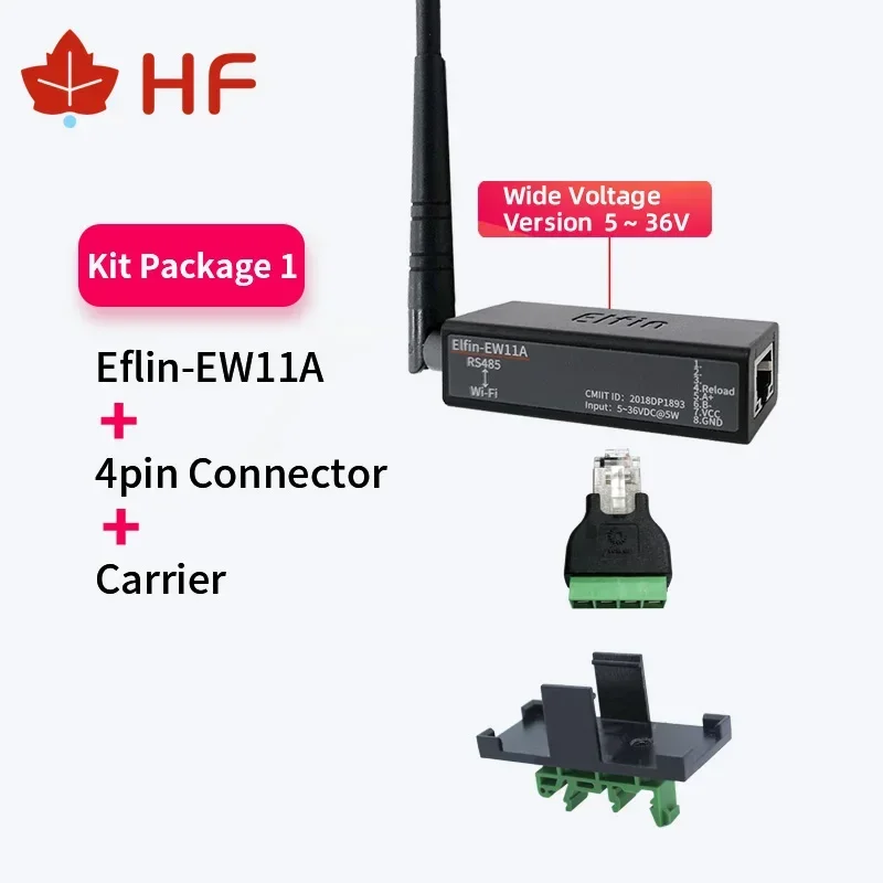 HF Elfin-EW11A-0 5 ~ 36V antena eksternal voltase lebar perangkat jaringan nirkabel Modbus TPC IP RJ45 RS485 ke WIFI Serial Server