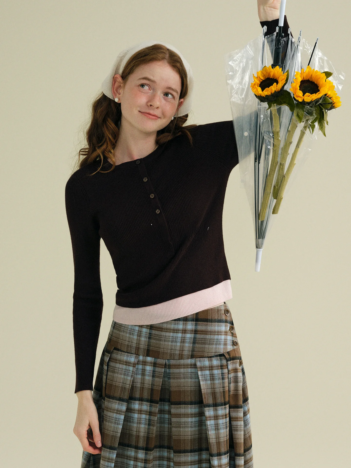 

Rina Berry Commute Knitwear Slim Fit Color Blo Coffee And Pink Gentle Versatile Spring Top Quali round Ne Pullover