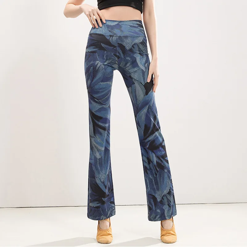 بنطلون يوجا نسائي عالي الخصر بتصميم يبرز منحنيات الجسم، سروال طويل مستقيم للرقص واللياقة البدنية، ملابس رياضية بنقشة الفهد #4