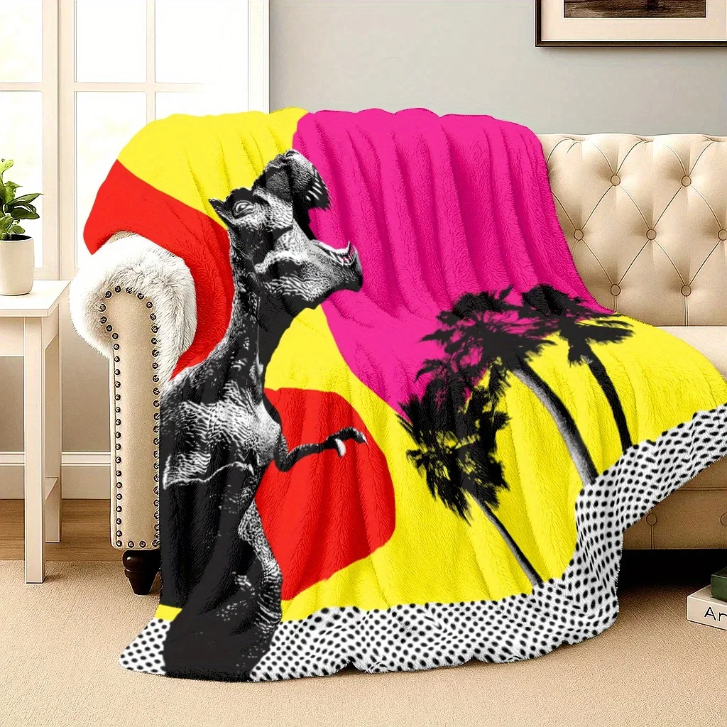 Large Pop Art Dinosaur Throw Blanket Tropical Print Boho Oversized 150x230cm Sofa Couch Decor Gift