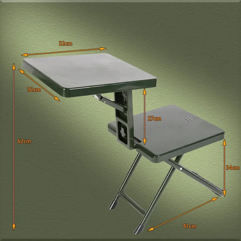 Mesa de tropas de campo Mazar al aire libre, taburete plegable para soldados, silla plegable portátil, silla de escritura individual