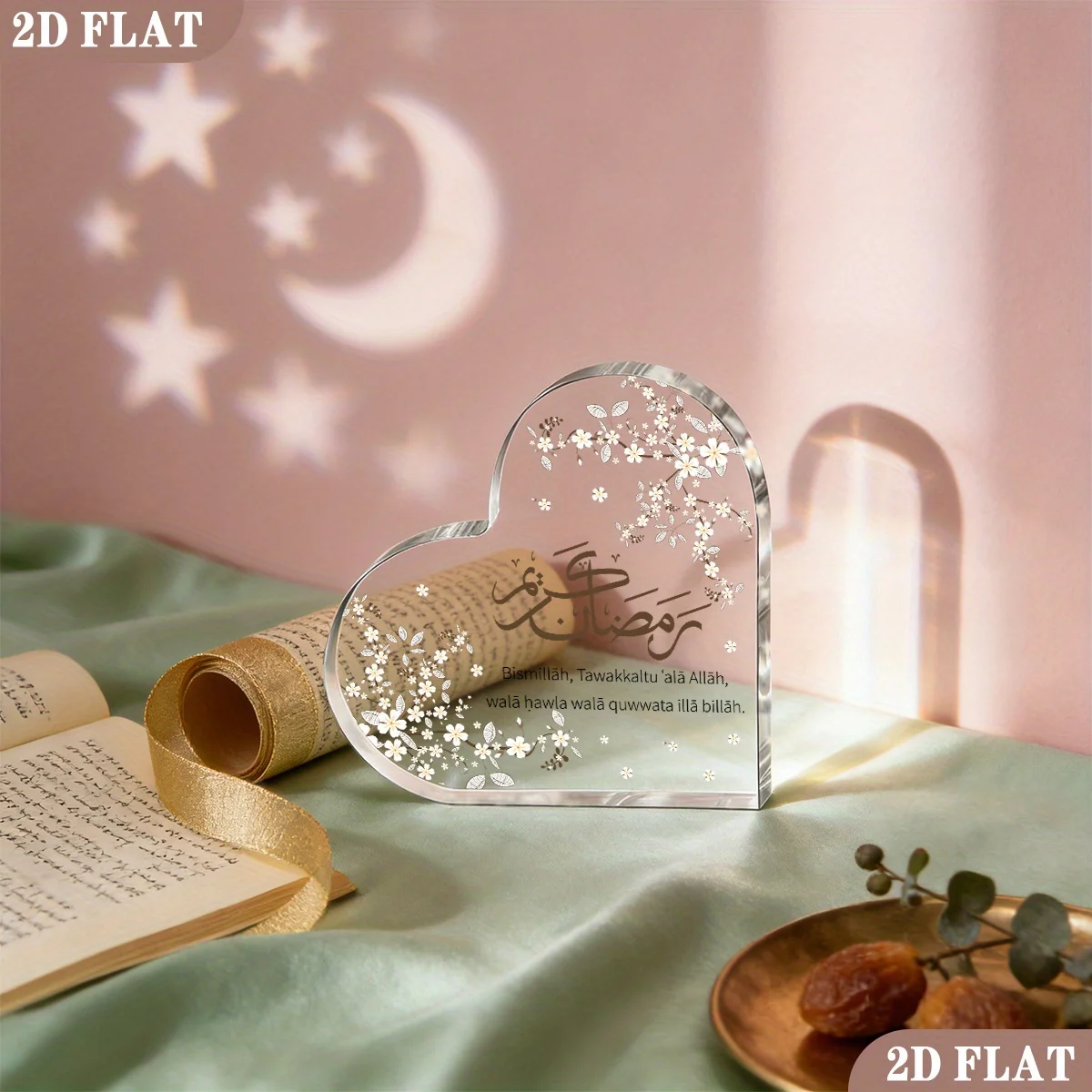 CIFBUY Acrylic Plaque 2D Flat Heart Shape Arabic Calligraphy Desktop Decor Muslim Home Ornament Gift view 6