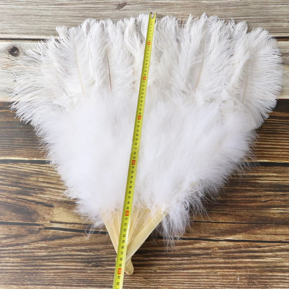 Foldable White Ostrich Feather Fan 70X40CM 100X60CM Stage Performance Plumes Fan for Bride Wedding Carnival Decor Belly Dance