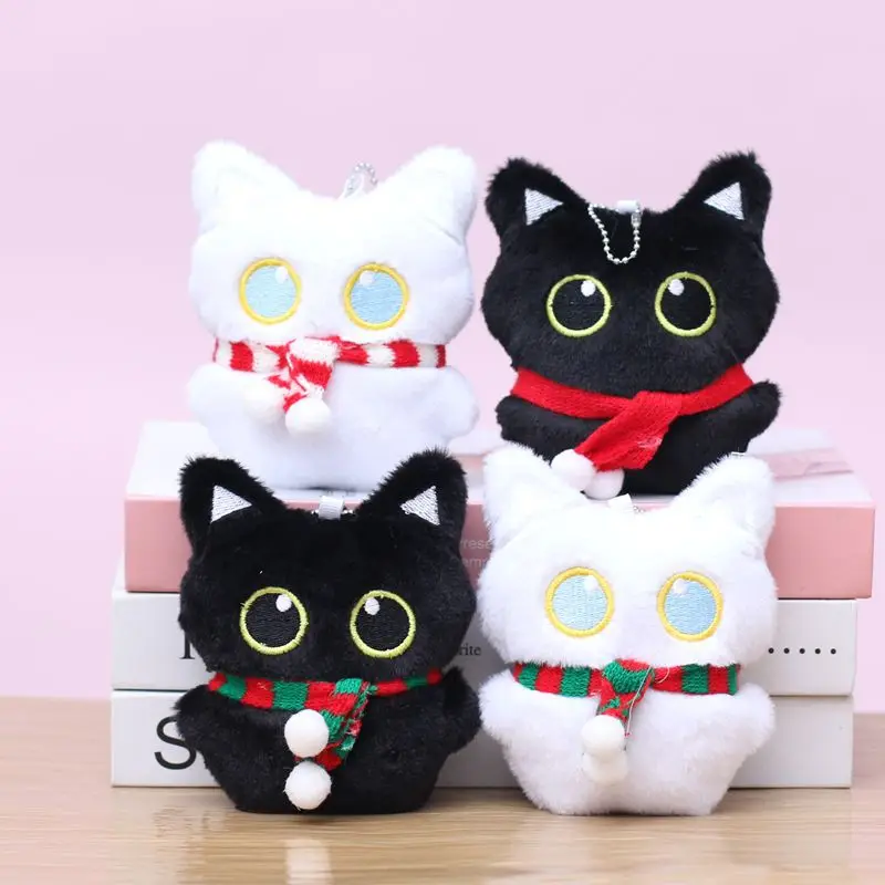 11CM Cute Black Cat Plush Dolls Big Eyed Cat Pendant Plush Toys Cartoon Soft Backpacks Accessories Christmas Keychain Gift