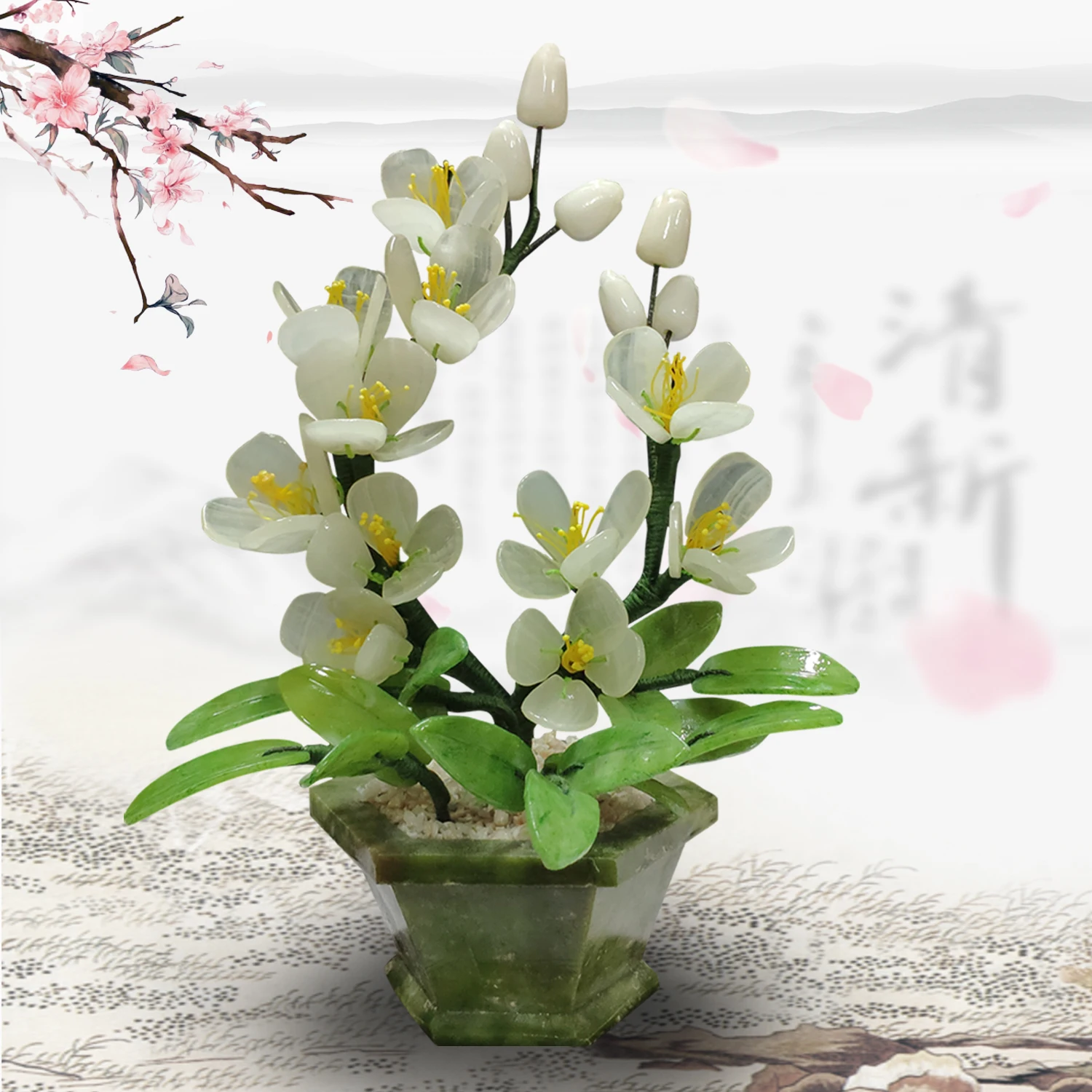 Natural Jade Orchid Bonsai Living Room and Home Decorations Jade Cloisonne Creative Hallway Wine Cabinet Crafts Ornaments