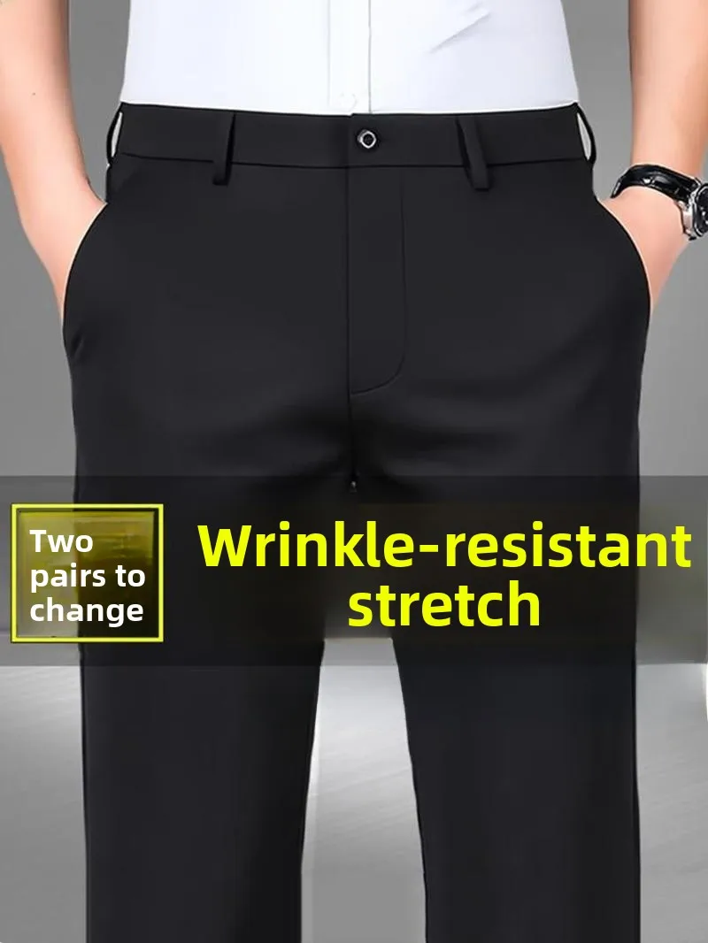 

Busin Casual Straight Leg Pants for Men Anti-Wrinkle High Elastici Four-Sided Elastici Spring Summer Ice Silk Sle