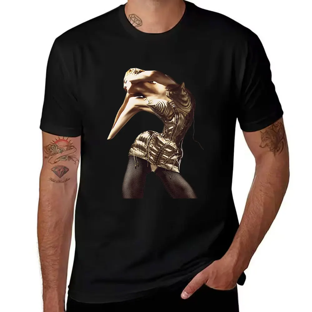 Men's Cotton T-Shirt with Madonna Metallic Corset Print, Vintage Pop Culture Graphic Tee, Casual Crew Neck Top for Music Fans