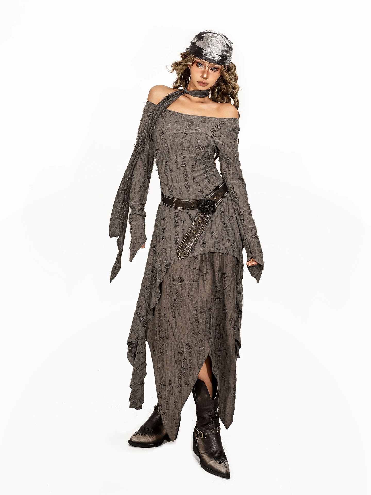 황무지 스타일 수트 여성 레트로 핫걸 탑 불규칙 스커트 투피스