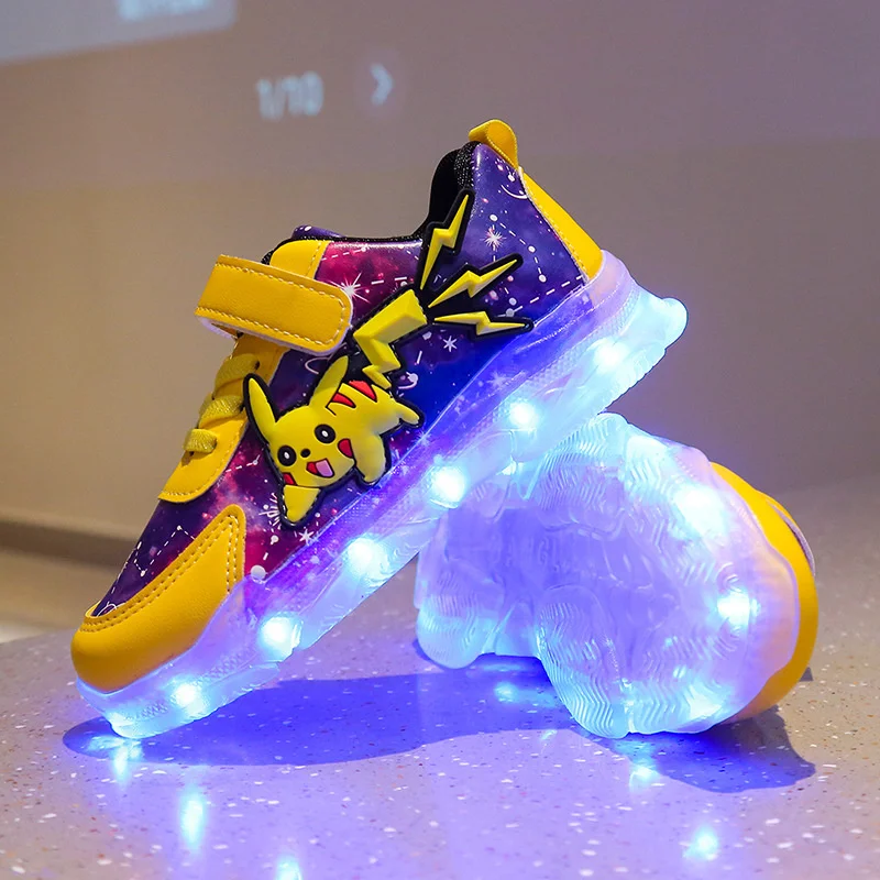 Pikachu Luminous Sneakers for Girl Boy Led Light Up Shoes Pokemon Kid Non-slip Glowing Sneakers Children Breathable Casual Shoes