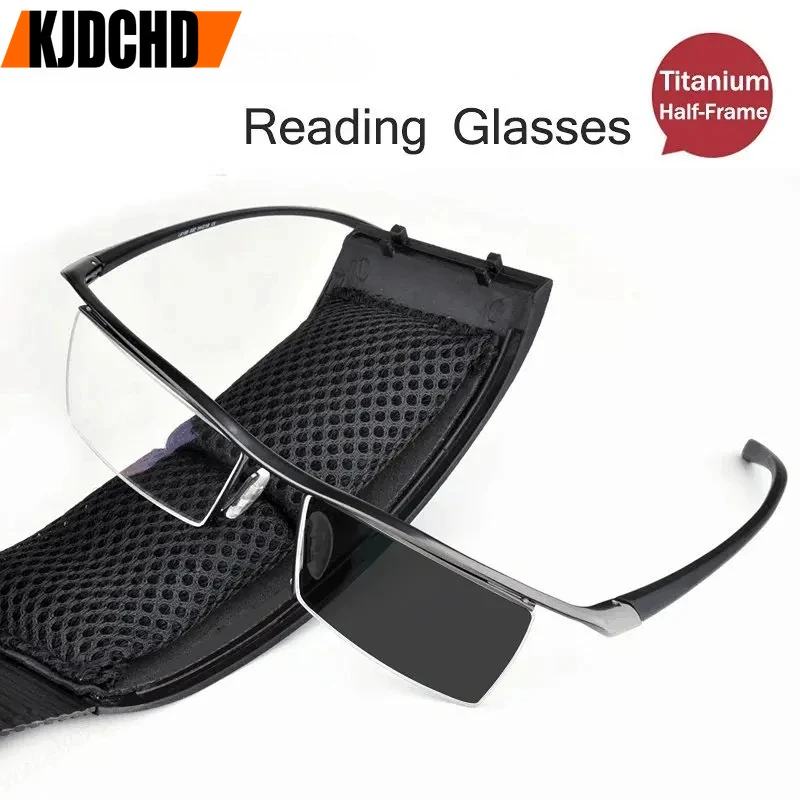 

KJDCHD New Titanium Photochromic Reading Glasses for Men Outdoor Sunshade Computer Half-Frame Prescription Eyeglasses +0 To +6.0