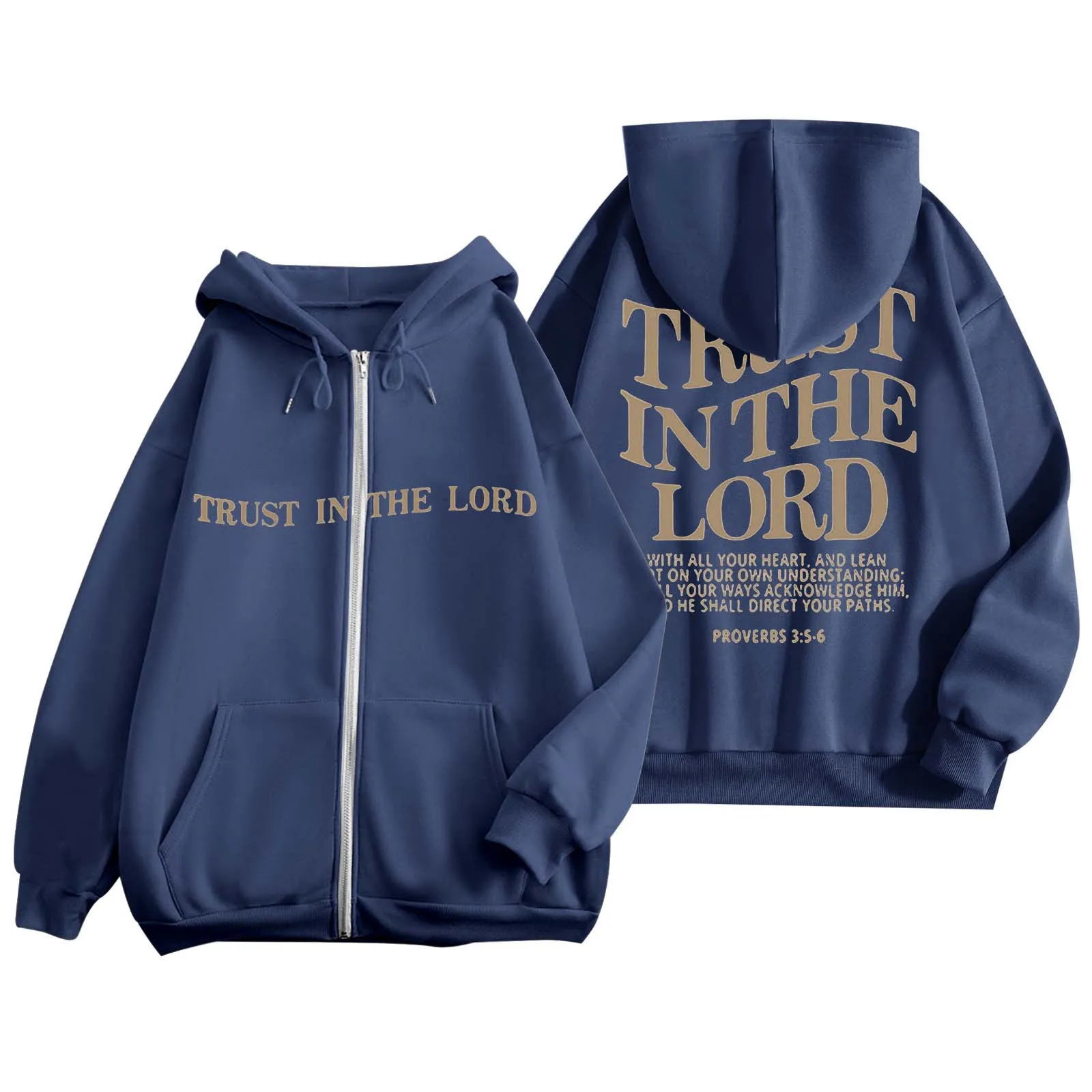 Trust in the lord Trend Letter Print Christian Zip up Hoodie Women Casual Comfortable Tops Oversize Sweatshirt Female Clothes