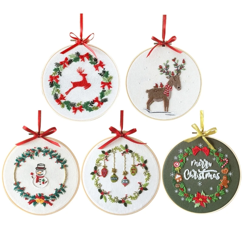 Embroidery Starter with Christmas Pattern, Full Ranges of Stamped Christmas Ornament Embroidery for Dropsale