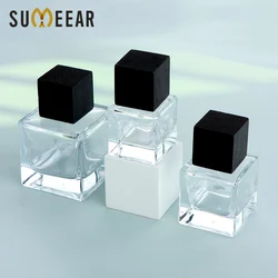 5Pcs/Lot 30ML 50ML 100ML Simple Style Square Thick Glass Perfume Bottles Slap-up Perfume Spray Bottles Black Cap Perfume For Man