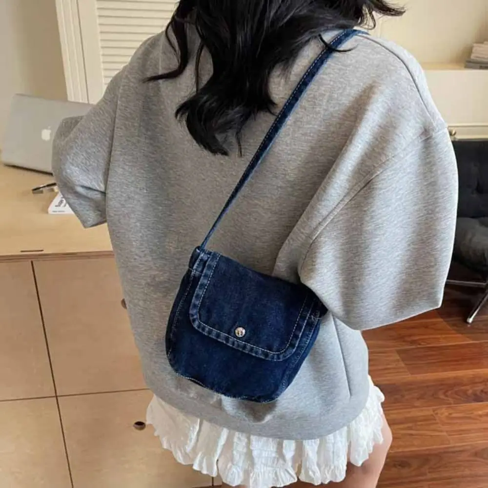 

Модная джинсовая холщовая сумка Y2K, уличная сумка для покупок, винтажная сумка, однотонная однотонная сумка через плечо большой вместимости, дорожная сумка