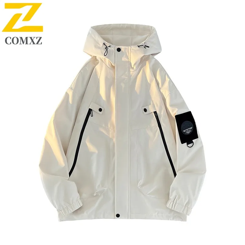 معطف رجالي COMXZ مقاوم للماء ملابس عمل للسفر وركوب الدراجات سترات صيد فضفاضة مقاومة للرياح خفيفة الوزن للتخييم والمشي سترة واقية من الرياح