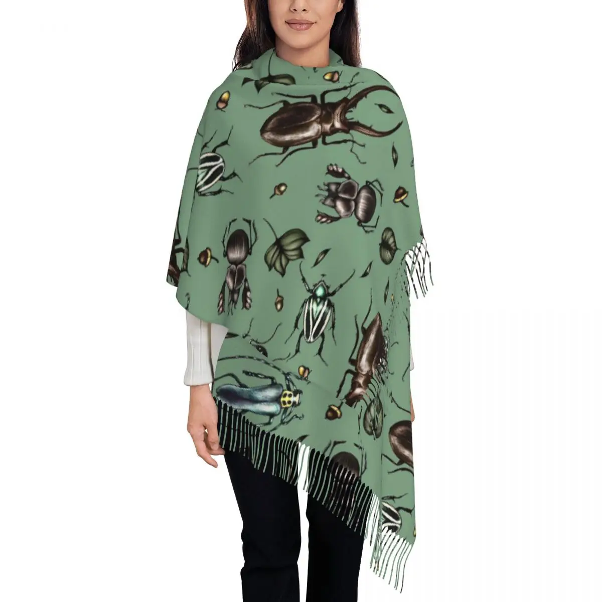 Colored Beetle Pattern Insect Collection Scarf Tassel Scarves for Women Soft Warm Shawls and Wraps Large Fall Winter Shawl Wrap