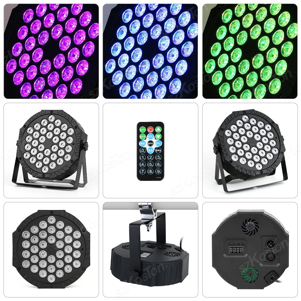 36W Remote Control Full Color Stage Flat Par Light LED RGB DMX512 DJ Disco Party Holiday Christmas Bar Club Birthday Show Lights