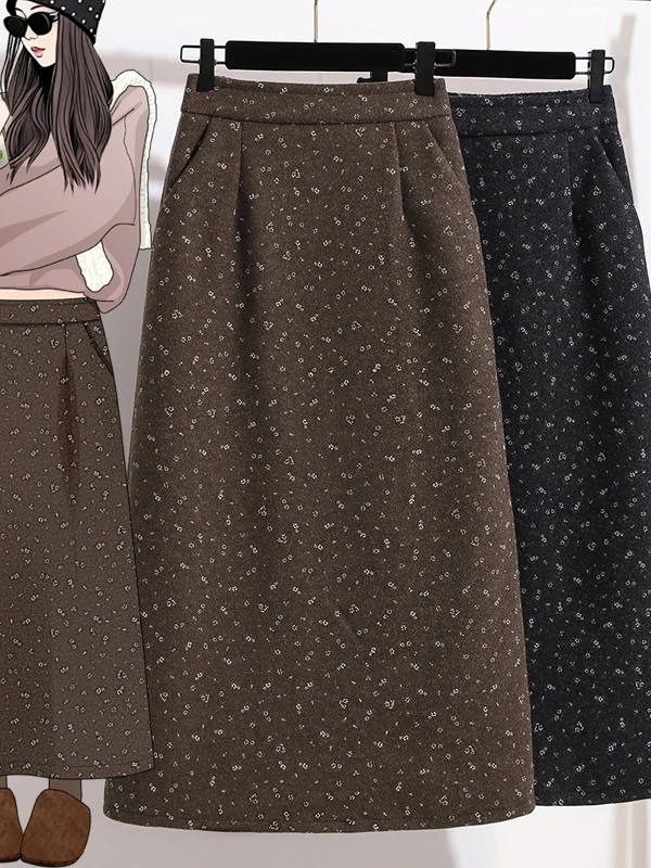 Midi Skirt Floral - Autumn Winter plus Size Floral Print