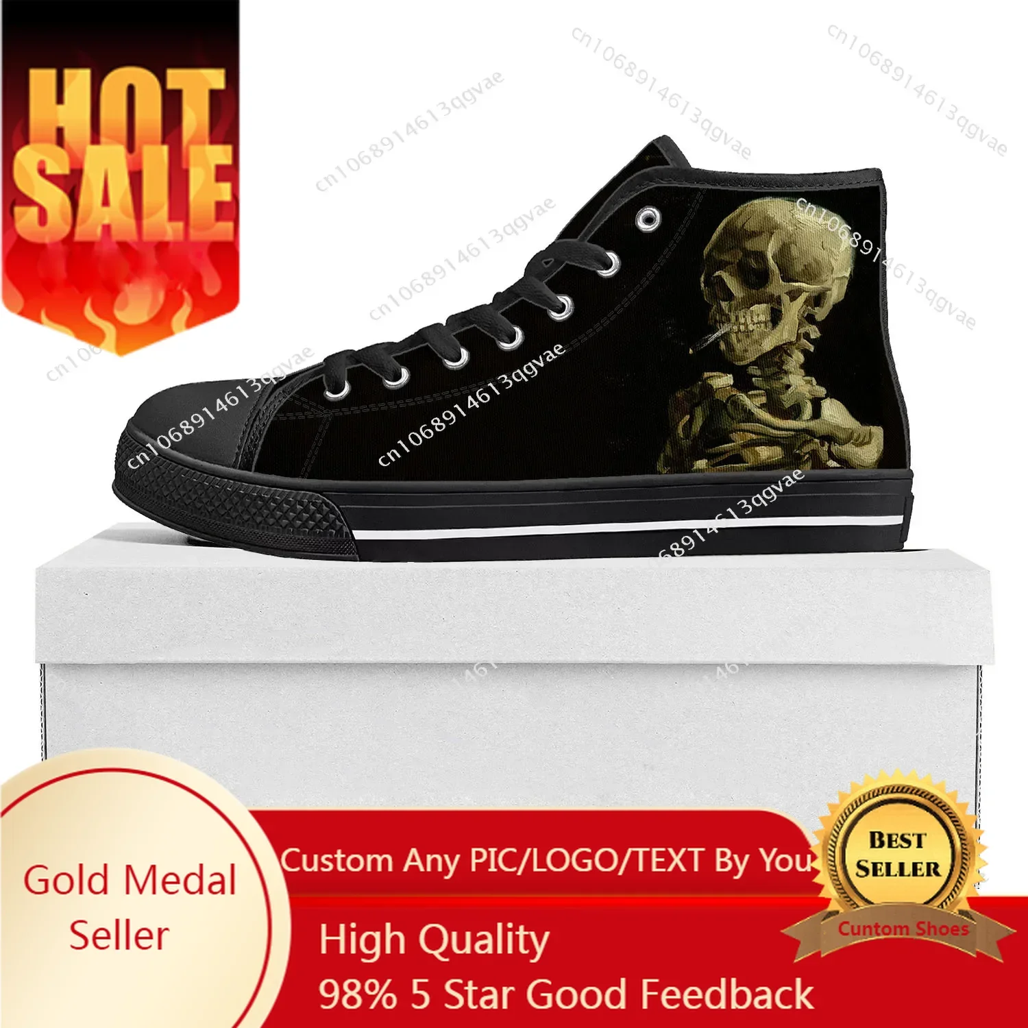 

Van Gogh Smoking Skeleton High Top High Quality Sneakers Mens Womens Teenager Canvas Sneaker Couple Shoes Custom Shoe Black