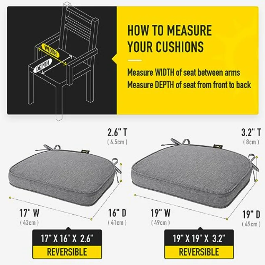 Gel Memory Foam Chair Cushion with Ties, Ultra Durable Water Resistant FadeShield Outdoor/door Reversible Chair Seat Cushion 17