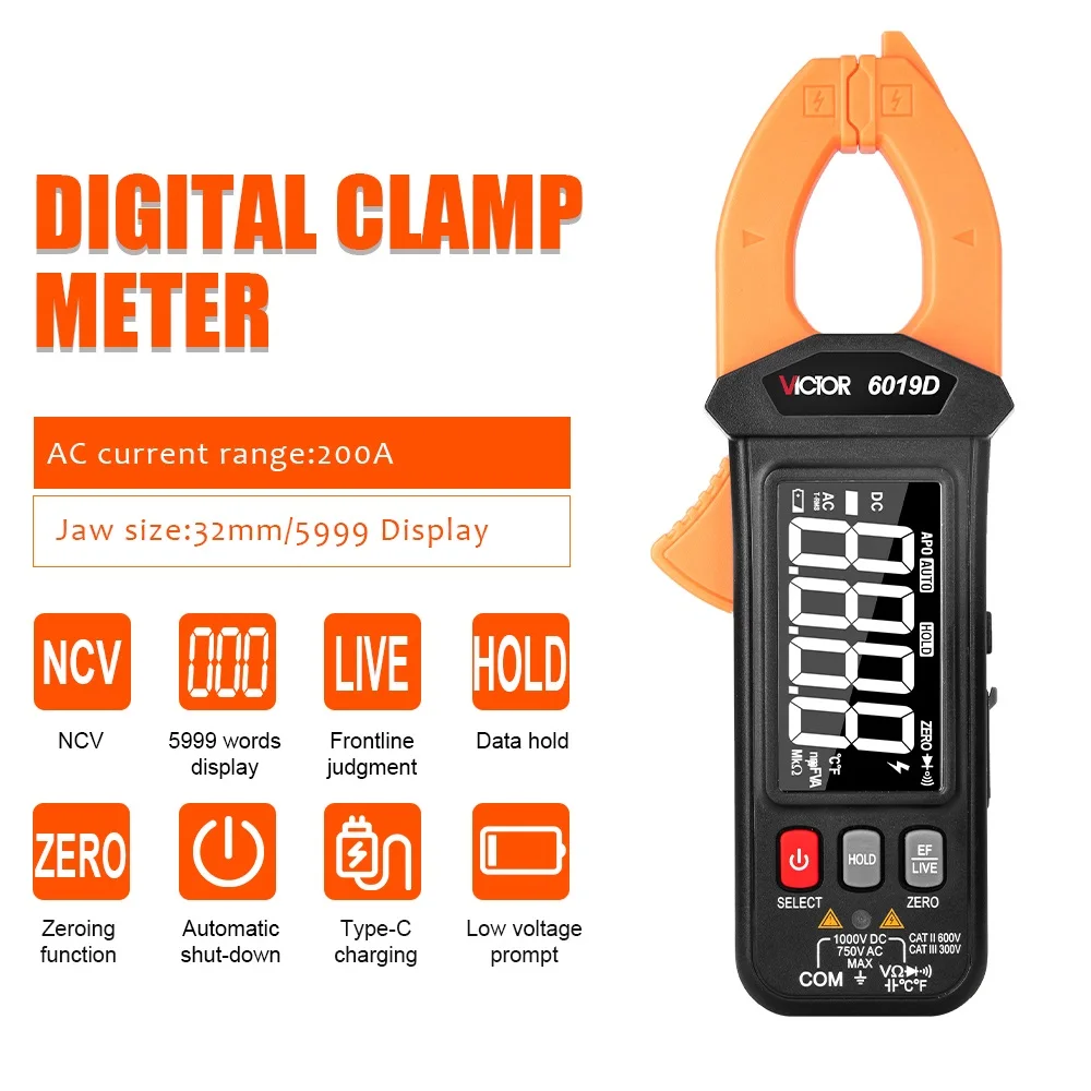 VICTOR 6019D 5999 Words Display HIGH PRECISION Digital Clamp Meter with Dual Integration A/D Conversion Measurement Method