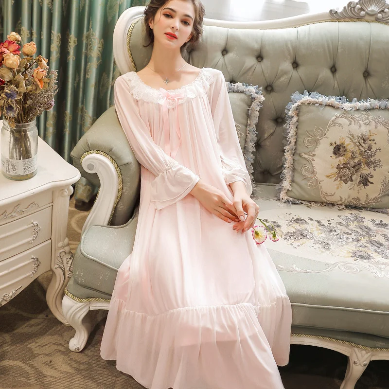 

Modal Nightdress Women's Spring Long Sleeve Palace Princess Dress Sweet Home Clothes Loose Size Pajamas Autumn