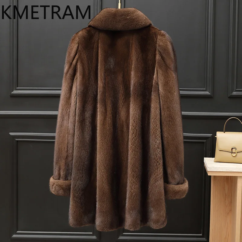 Real Mink Fur Coat Woman Luxury Brown Mid Length Fur Jacket High Quality Winter Women Clothing Furry Jackets 2025 шуба женская