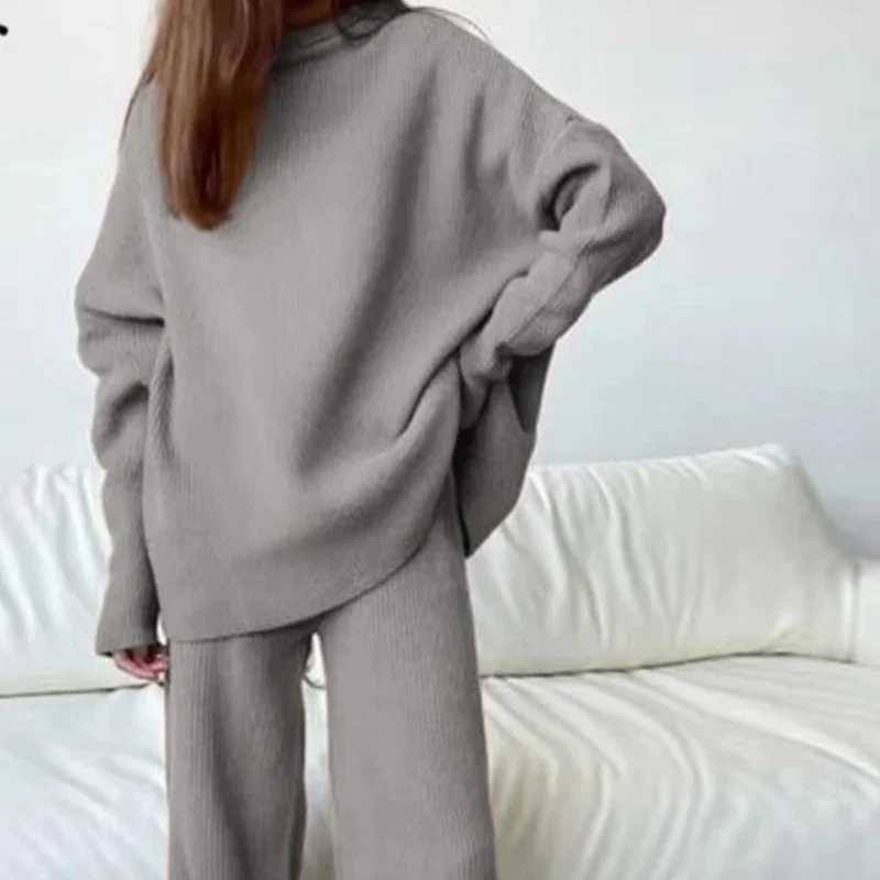 Jocoo Jolee Women Knitted Suit Soft Turtleneck Long Sleeve Sweater Wide Leg Pants Commuter 2 Pieces Sets Autumn Winter Homewear