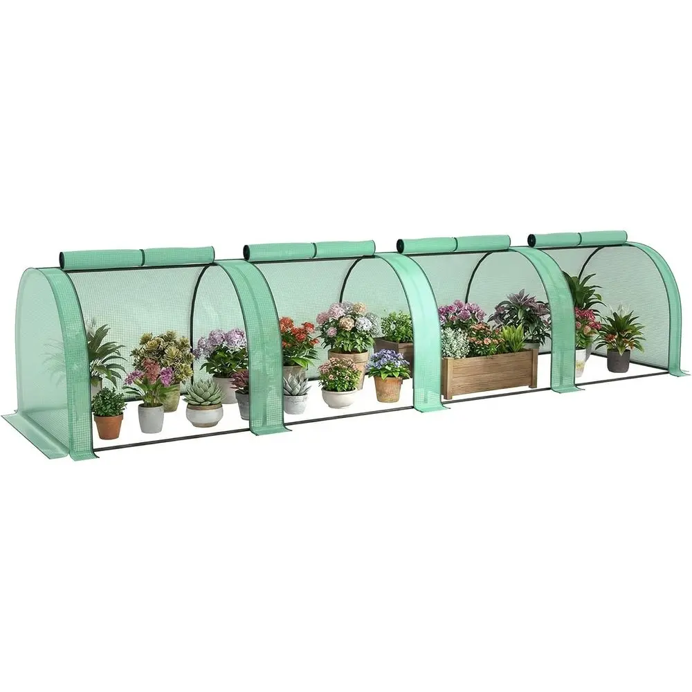 

Portable Mini Greenhouse Tunnel with Roll-Up Door, UV-Protected PE Cover, Steel Frame, Green