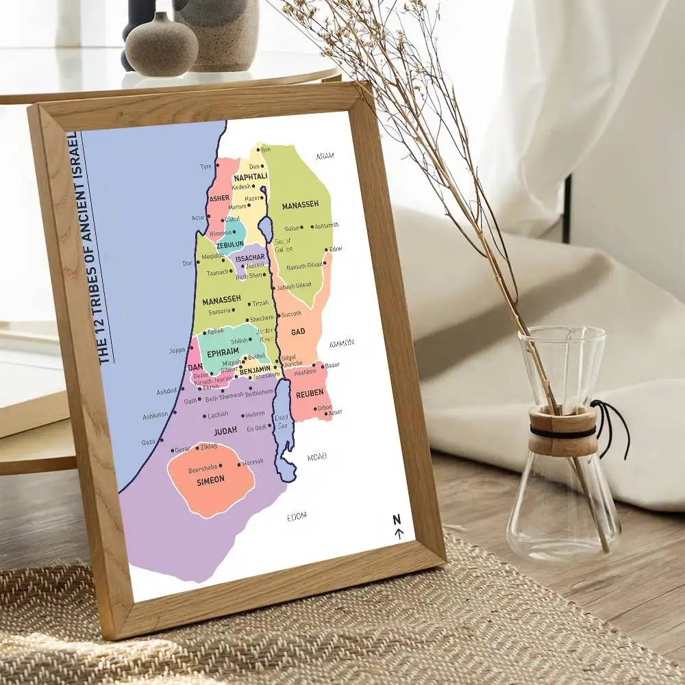 خريطة 12 قبائل من إسرائيل أنيمي الملصقات لزجة الديكور اللوحة جدار الفن ورق الكرافت الأبيض جدار ديكور