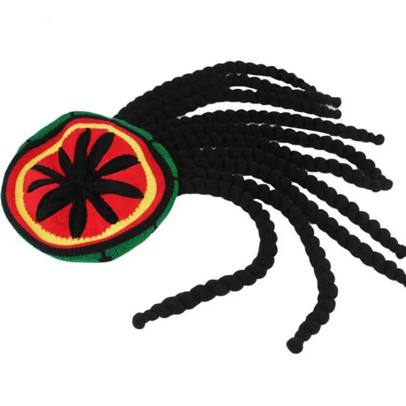 Men Jamaica Bob Marley Rasta Beanie False Wig Braids Hat Wool Knitting Hat for Women Men Halloween Decorative Winter Warmer Cap