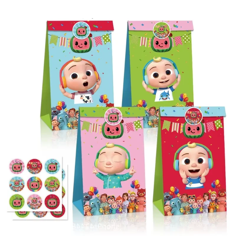 Cocomelons Birthday Party Decorations Handbags Baby Shower Decorations Candy Box Cartoon Anime Pattern Printed Paper Bag Gifts view 4