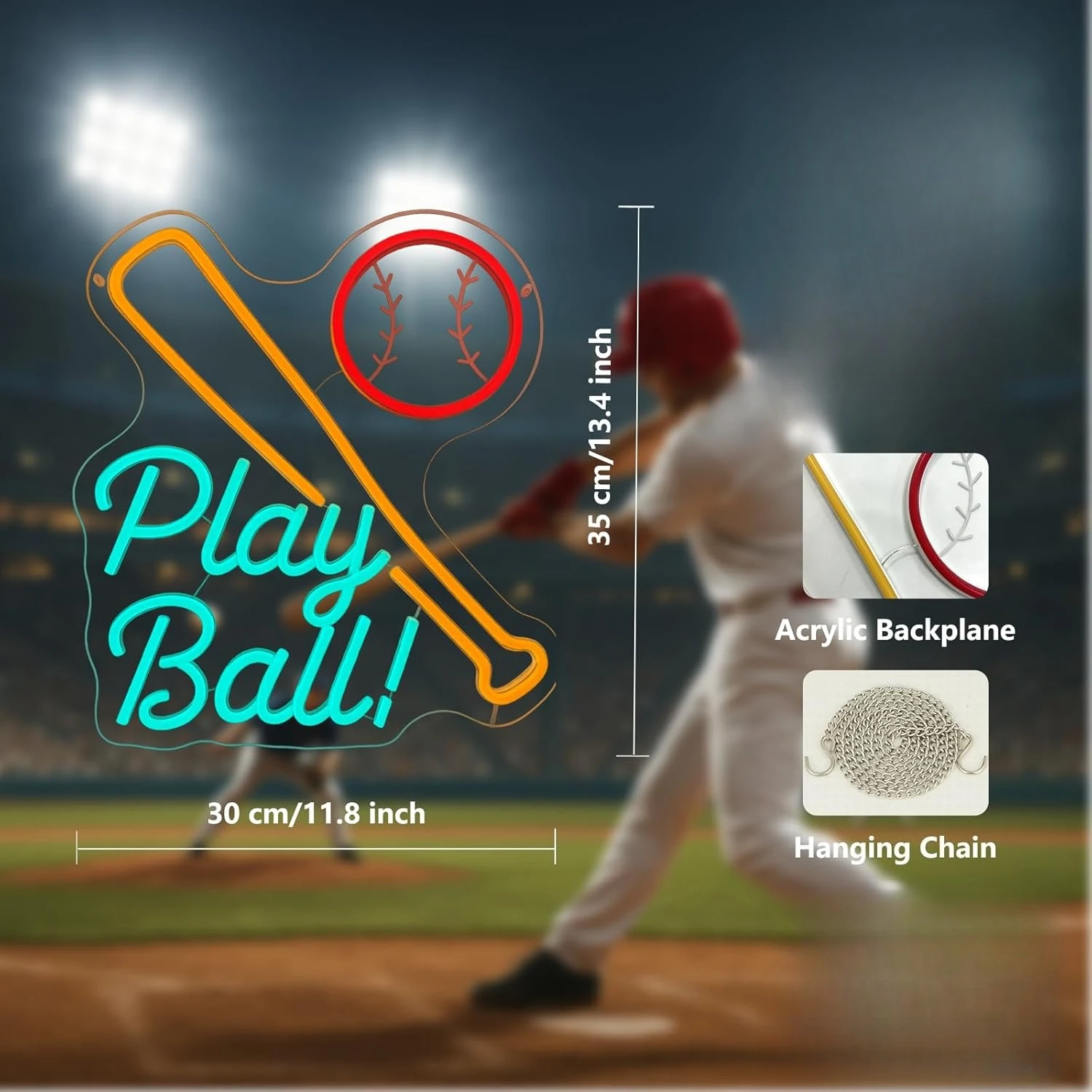 Baseball Neon Sign USB Dimmable LED Neon Light for Bedroom Bar Resturant Home Club Bedroom Baseball Bat Wall Decor Holiday Gift