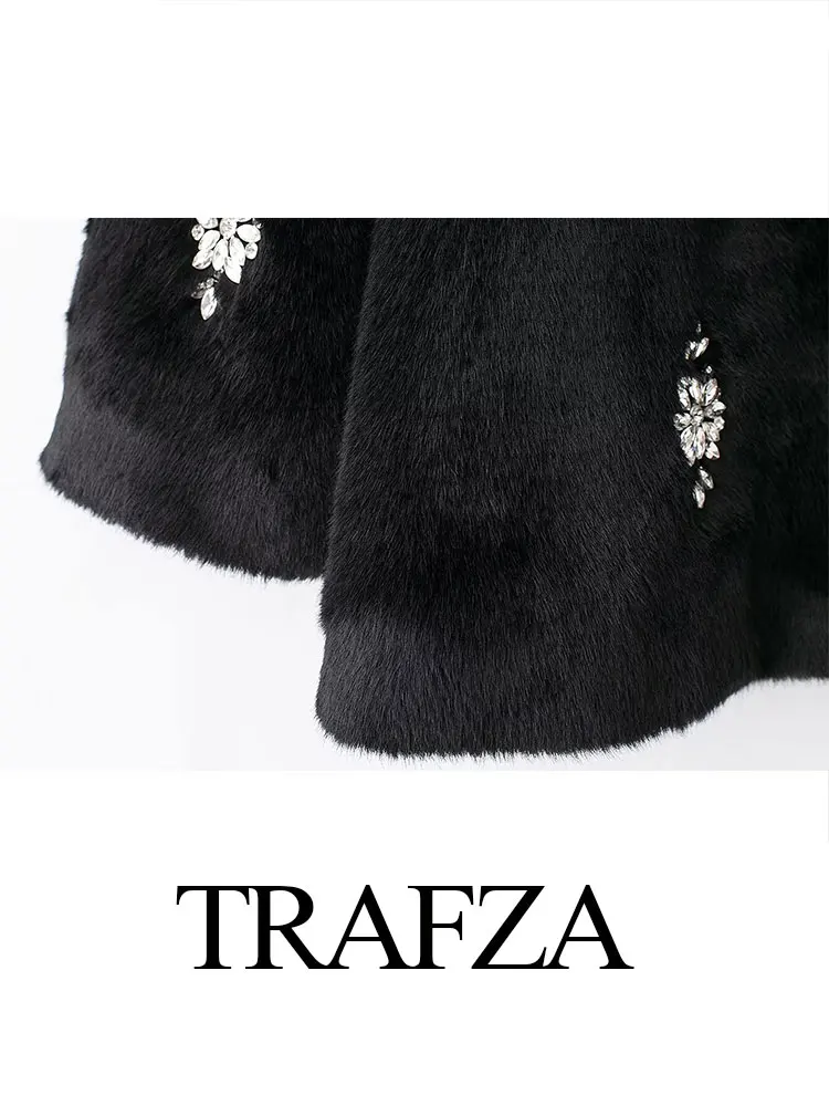 TRAFZA 2024 Winter Artificial Fur Coat For Women Fashion New Solid Loose Cardigan Woman Vintage Wild Female Outercoat Top